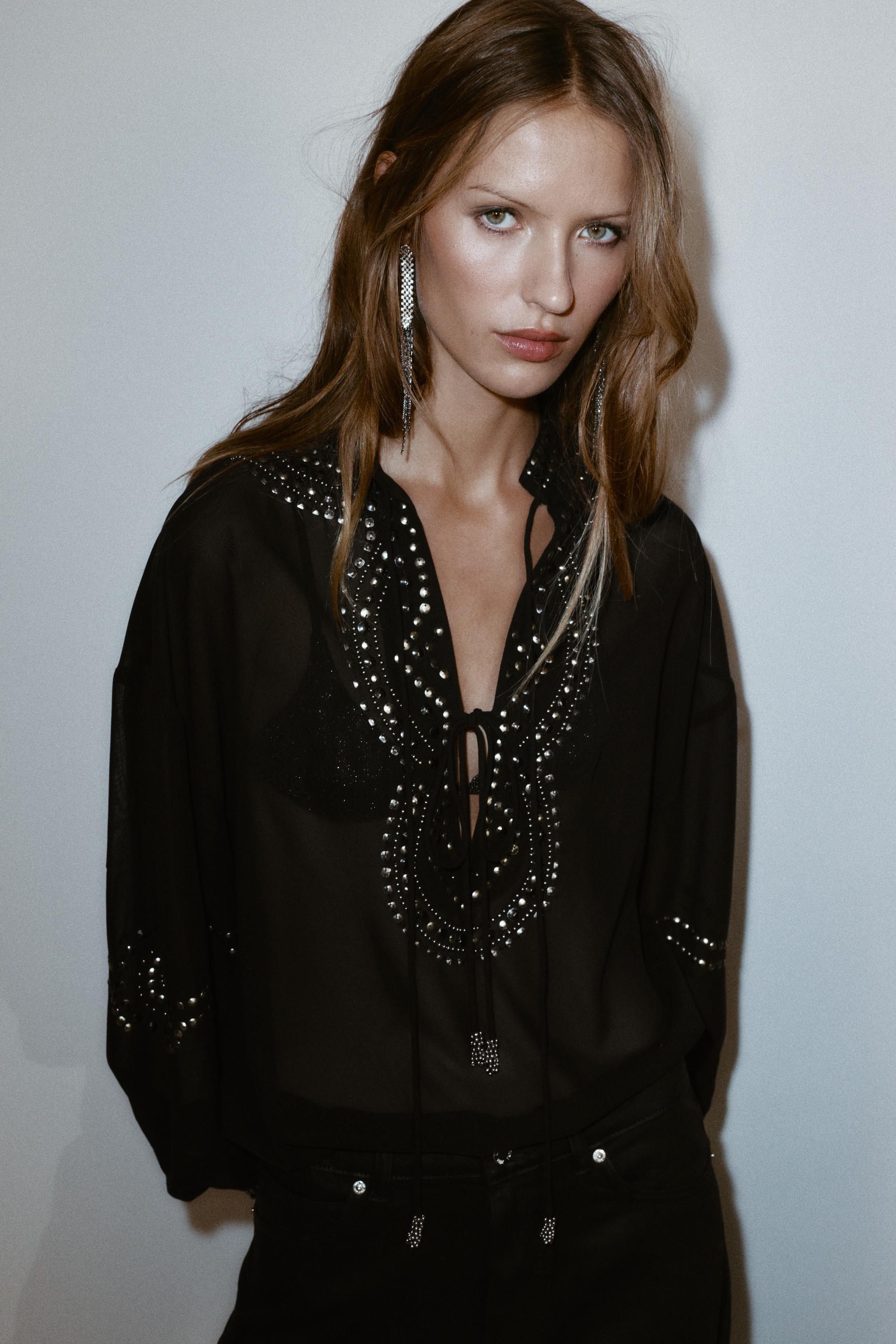 SEMI-SHEER BEADED BLOUSE